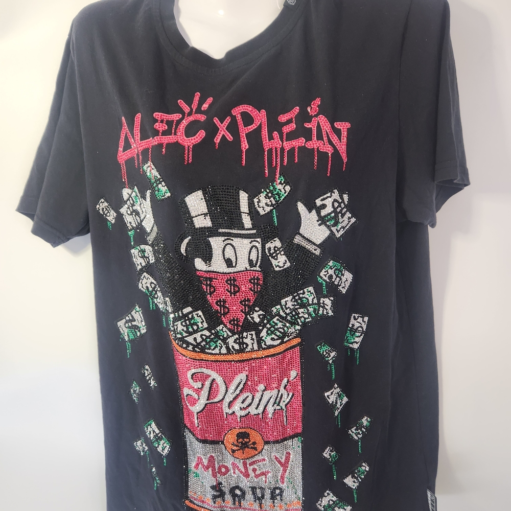 Philipp Plein Alec Monopoly  Black‎ Tee with Red and Green Graphic Size L.